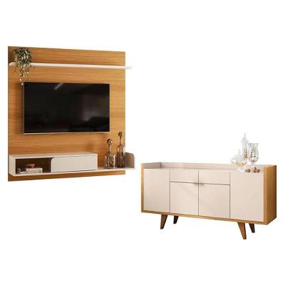 Painel Para Tv Suspenso Evo Com Buffet Melodia Cinamomo Off White - Hb Móveis