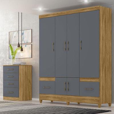 Guarda Roupa Casal Ambiente Ms912 E Cômoda Ms913 Freijó Cinza - Moval
