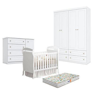Quarto De Bebê Americano 4 Portas Com Berço Danny Branco Acetinado Reller E Colchão Gazin - Henn.