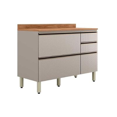 Balcão Cozinha Modulado C/ Tampo Proença C/ 1 Porta E 4 Gavetas 120cm Nogueira Touch/nude Prime Demóbile