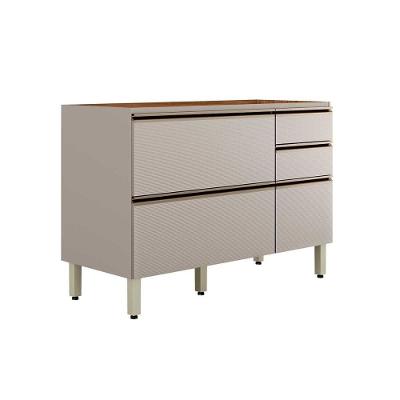 Balcão Cozinha Modulado P/ Pia Proença C/ 1 Porta E 4 Gavetas S/ Tampo 120cm Nogueira Touch/nude Prime Demóbile