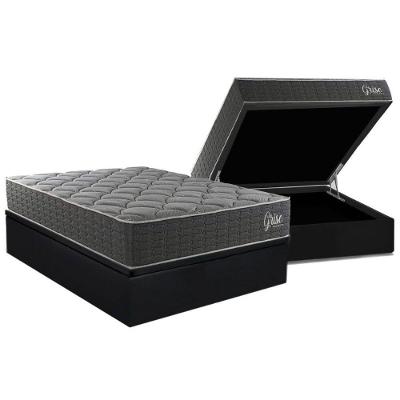 Cama Box Baú Casal + Colchão Anatômico Kappesberg D40 Grise + Base Crc Corano Black