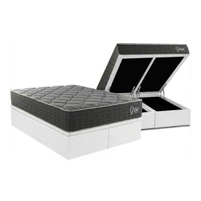 Cama Box Baú Queen + Colchão Anatômico Kappesberg D40 Grise + Base Crc Corano White