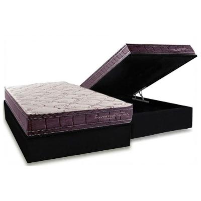 Cama Box Baú Novo + Colchão Molas Kappesberg Ensacadas Inverno Verão + Base Crc Courano Black