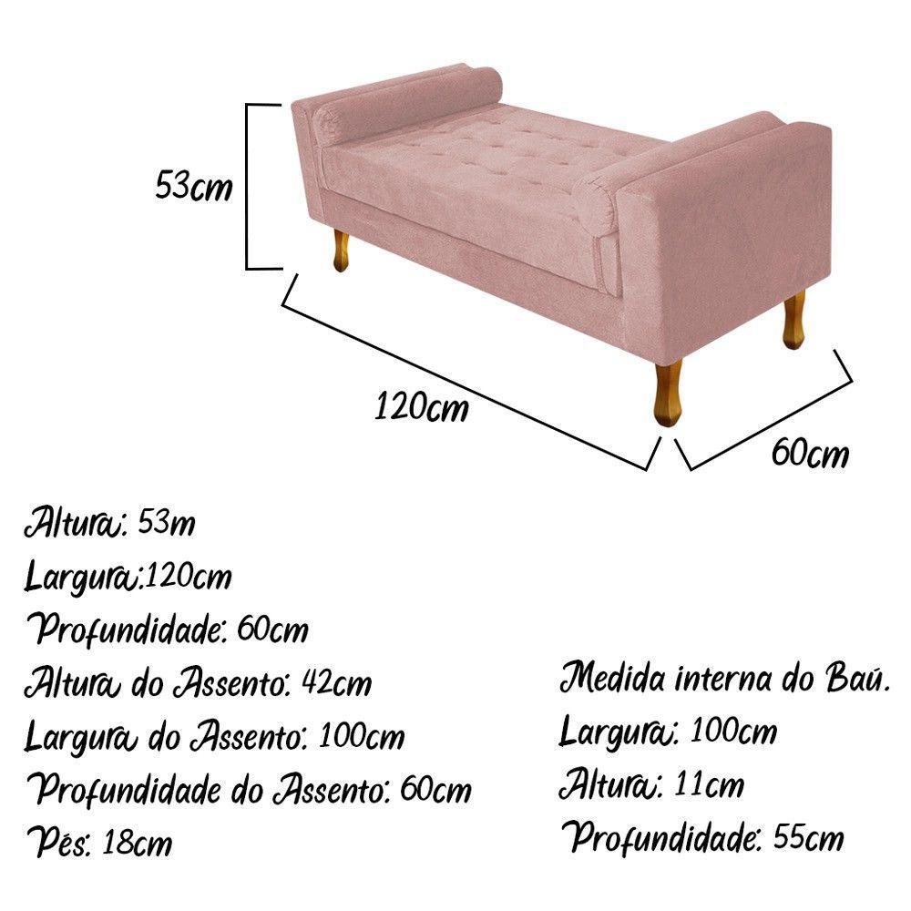 Recamier Baú Félix Solteiro 120cm Suede Rosê Doce Sonho - 5