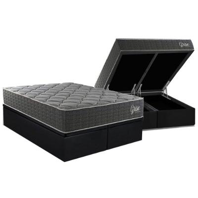 Cama Box Baú Queen + Colchão Ortopédico Kappesberg D40 Anatômico Grise + Base Crc Corano Black