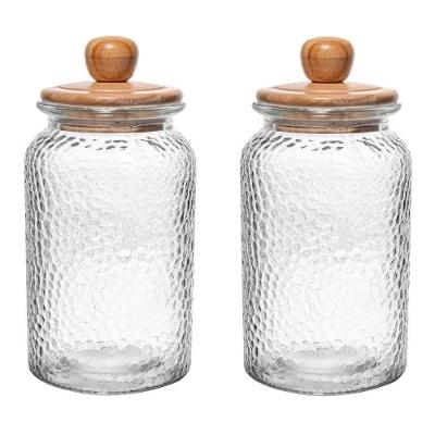 Conjunto 02 Potes De Vidro Martelado Com Tampa Hermética De Bambu 1,3l Wolff