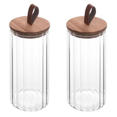 Conjunto 02 Potes De Vidro Canelado Com Tampa Hermética De Acácia 1,2l Wolff