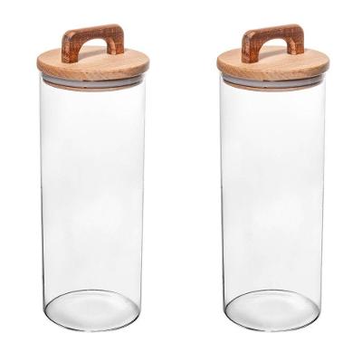 Conjunto 02 Potes De Vidro Com Tampa Hermética De Acácia 1,7l Wolff