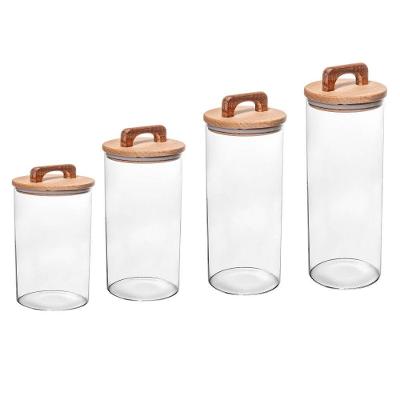 Conjunto De 4 Potes De Vidro Com Tampa Hermética De Acácia Wolff