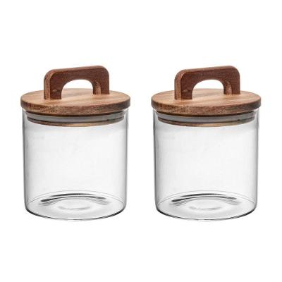 Conjunto 02 Potes De Vidro Com Tampa Hermética De Acácia 700ml Wolff