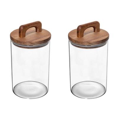 Conjunto 02 Potes De Vidro Com Tampa Hermética De Acácia 1l Wolff