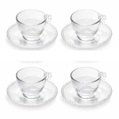 Conjunto de Xícaras de Café Pearl 80ML de Cristal com Pires Transparente Wolff