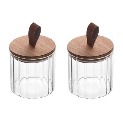 Conjunto 02 Potes De Vidro Canelado Com Tampa Hermética De Acácia 560ml Wolff