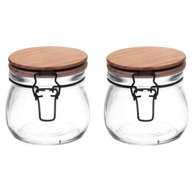 Conjunto 02 Potes De Vidro Com Tampa Hermética De Bambu 600ml Wolff