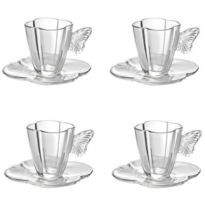 Conjunto 04 Xícaras De Chá De Vidro 180ml Com Pires Butterfly Wolff