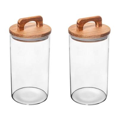 Conjunto 02 Potes De Vidro Com Tampa Hermética De Acácia 1,25l Wolff