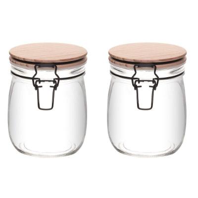 Conjunto 02 Potes De Vidro Com Tampa Hermética De Bambu 800ml Wolff