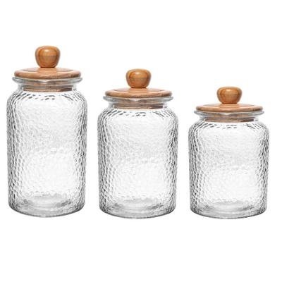Conjunto De 3 Potes De Vidro Martelado Com Tampa Hermética De Bambu Wolff