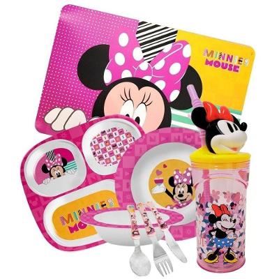 Kit Refeição Infantil Minnie 8 Peças Pratos, Tigela, Copo 3d, Lugar Americano E Talheres