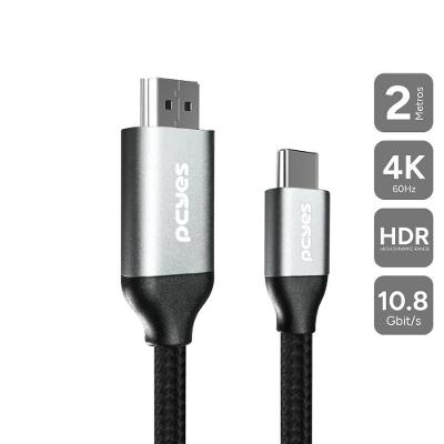 Cabo Usb Tipo-c Para Hdmi Macho 2.0 - Preto - 2 Metros - Nylon - Puch2