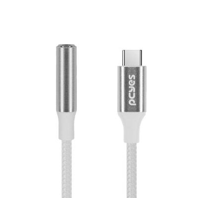 Cabo Usb Tipo-c Para P3 Fêmea Hifi - Branco - 15cm - Nylon - P3ucp-15hfb
