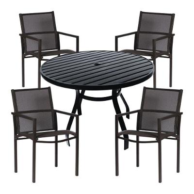 Kit Cadeiras 4 Lugares Jardim Varanda Externa + Mesa 1,20m Alumínio Jantar Preto