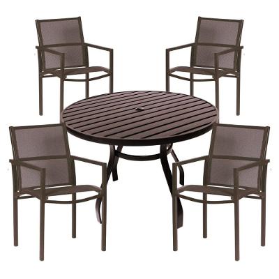 Kit Cadeiras 4 Lugares Jardim Varanda Externa + Mesa 1,20m Alumínio Jantar Marrom