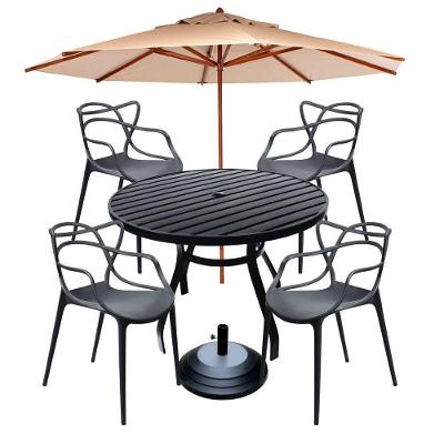 Conjunto Piscina Alegra Mesa Ripada 1,20m Alumínio + 4 Cadeiras Alegra área Externa Preto