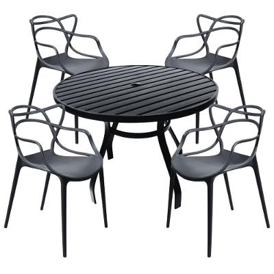 Jogo De Mesa Ripada 1,20m 4 Cadeiras Alegra Jardim Piscina Bar Restaurante Condominio Preto
