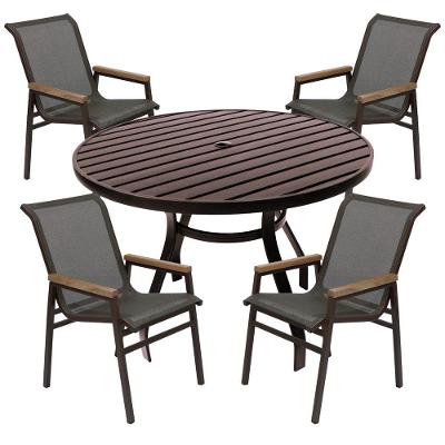 Jogo Conjunto Mesa 1,20m Ripada Para área Externa, Piscina, Jardim Marrom