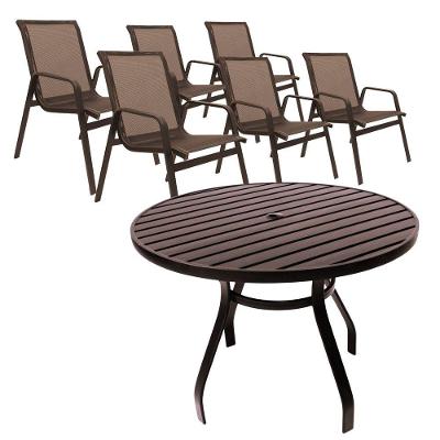 Conjunto Para Piscina Mesa 1,20m Ripada + 4 Cadeiras Alumínio Marrom