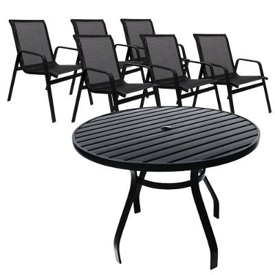 Conjunto Para Piscina Mesa 1,20m Ripada + 4 Cadeiras Alumínio Preto