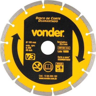 Disco De Corte V3 180 X 25,4mm Para Construção - Vonder
