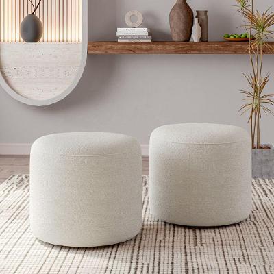 Kit 2 Puffs Orgânico Ello Design Sofisticado Em Tecido Bouclé Italiano Off White
