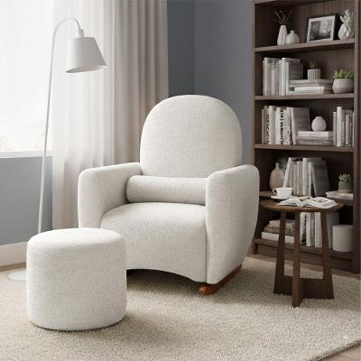 Poltrona Amamentação De Balanço Com Puff Lara Estrutura Reforçada Design Orgânico Chenille Off White