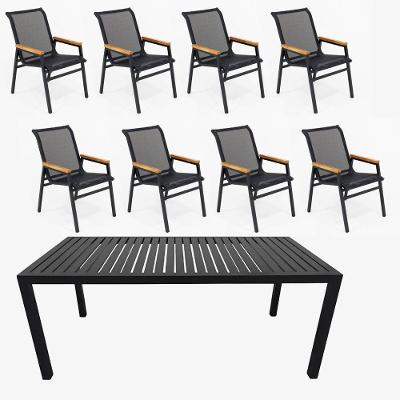 Jogo De Mesa Ripada 8 Cadeiras Praia De Jardim Piscina Jantar Preto