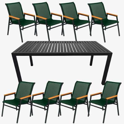 Jogo De Mesa Ripada 8 Cadeiras Praia De Jardim Piscina Jantar Verde