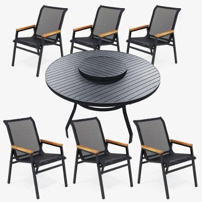 Conjunto Mesa Jardim Giratória 6 Poltronas Cadeiras área Externa Lazer Piscina Preto