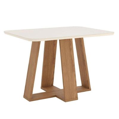 Mesa De Jantar Lins 120 Cm Canto Arredondado Com Vidro Nature Off White - Henn