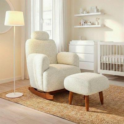 Poltrona Amamentação De Balanço Com Puff Aurora Conforto Extra E Design Atual Chenille Off White