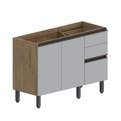 Balcão Sem Tampo 3 Portas 2 Gavetas Areia Urbana Bertolini Areia-carvalho