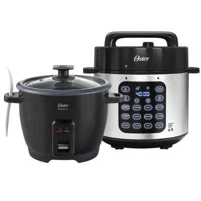 Kit Panela de Pressão e Arroz Elétrica Oster 5.7L e 1.2L 1000W e 500W Preto 220V