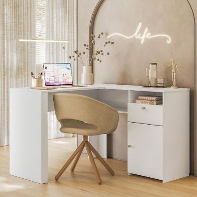 Escrivaninha De Canto Em L Com 1 Porta E 1 Gaveta Para Sala Branco