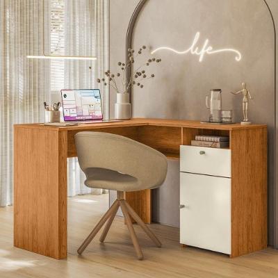 Escrivaninha De Canto Em L Com 1 Porta E 1 Gaveta Para Sala Canela