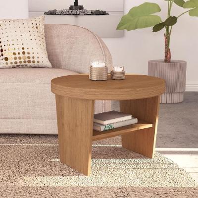 Mesa De Centro Redonda Com Prateleira Sala Estar