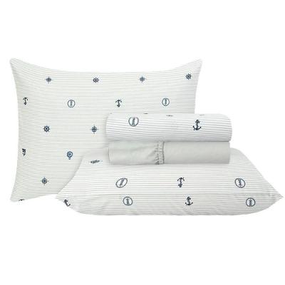 Jogo De Cama Duplo Queen 4 Peças Percal 180 Fios Náutico Sonhare Prata