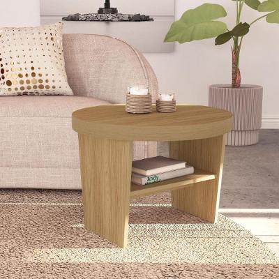 Mesa De Centro Redonda Com Prateleira Inferior E Tampo Largo