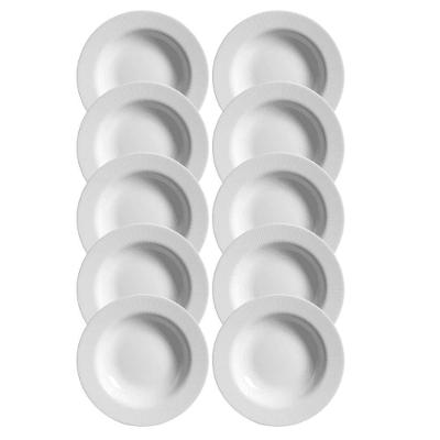 Jogo 10 Pratos Raso Plissan Relevo Branco 33cm Cerâmica Alleanza