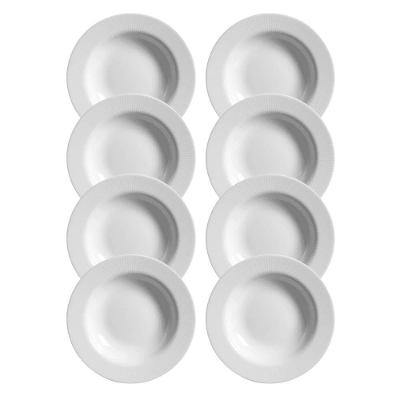 Jogo 8 Pratos Raso Plissan Relevo Branco 33cm Cerâmica Alleanza